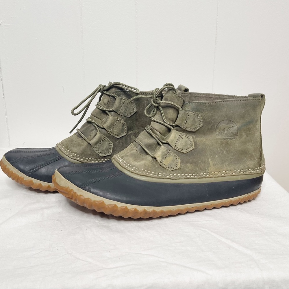 Sorel Out N About womens boots green sz 10.5 Leather Waterproof Winter Rain Snow